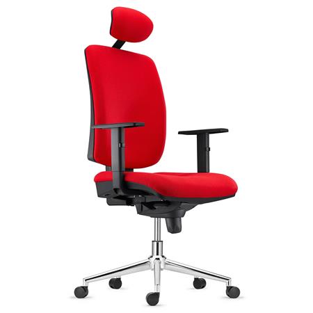 Cadeira Ergonómica PIERO, Apoia Cabeças e Braços Ajustáveis, Base Metálica, Pano, Vermelho