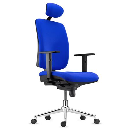 Cadeira Ergonómica PIERO, Apoia Cabeças e Braços Ajustáveis, Base Metálica, Pano, Azul