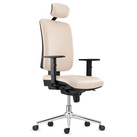 Cadeira Ergonómica PIERO, Máxima Comodidade, Base Metálica, Pele Sintética, Creme