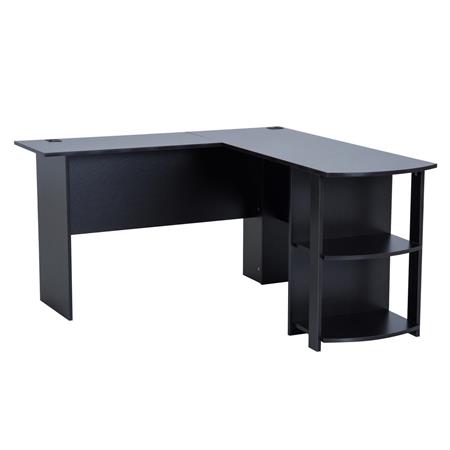 Mesa de Escritório DAVEN, 136x130x72 cm, Prateleiras, Em Madeira, Preto