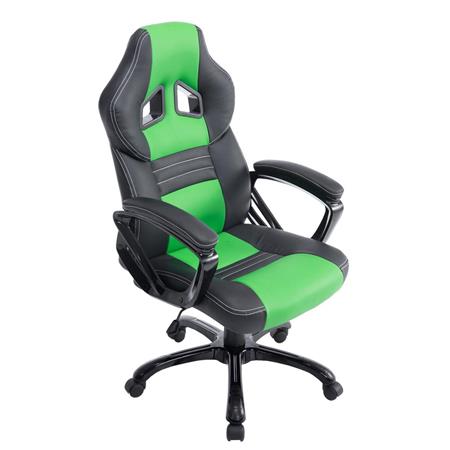 Cadeira Gaming RAIKONEN, Com Altura Regulável, Mecanismo de Balanço, Em Pele Preto/Verde