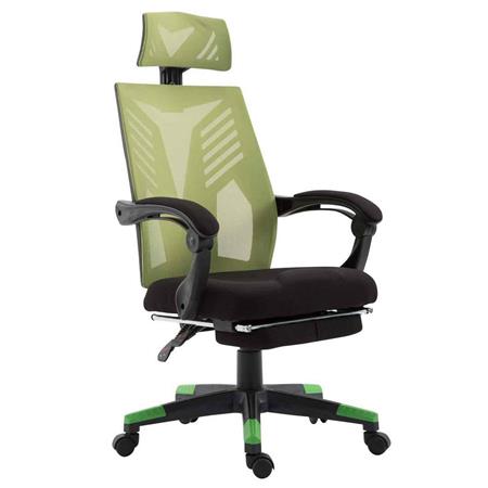 Cadeira Gaming NEON, Ergonómica, Apoia Pés Extensível, Em Malha Respirável, Preto e Verde