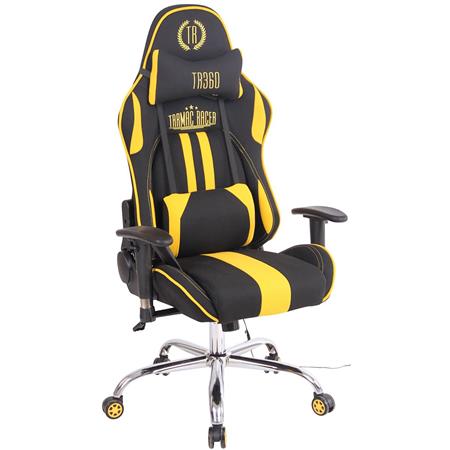 Cadeira Gaming INDY PANO, Encosto Reclinável, Almofada Lombar e Cervical, Em Preto / Amarelo