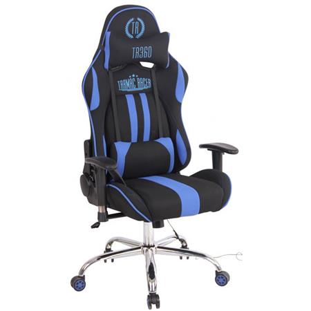 Cadeira Gaming INDY PANO, Encosto Reclinável, Almofada Lombar e Cervical, Em Preto / Azul