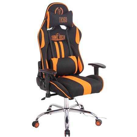 Cadeira Gaming INDY PANO, Encosto Reclinável, Almofada Lombar e Cervical, Em Preto / Naranja