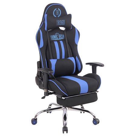 Cadeira Gaming LAUDA PANO, Almofada Lombar e Cervical, Apoia Pés Extensível, Preto / Azul