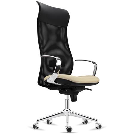 Cadeira Ergonómica YEDA, Design Elegante, Encosto Alto, Uso de 8H, Malha e Pano, Creme