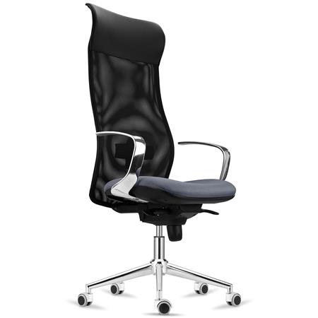 Cadeira Ergonómica YEDA, Design Elegante, Encosto Alto, Uso de 8H, Malha e Pano, Cinzento