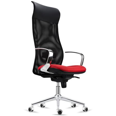 Cadeira Ergonómica YEDA, Design Elegante, Encosto Alto, Uso de 8H, Malha e Pano, Vermelho